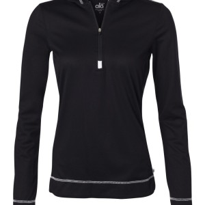 SS49907 - alo Ladies' Long Sleeve Half-Zip Hooded Pullover W3002 - black - front